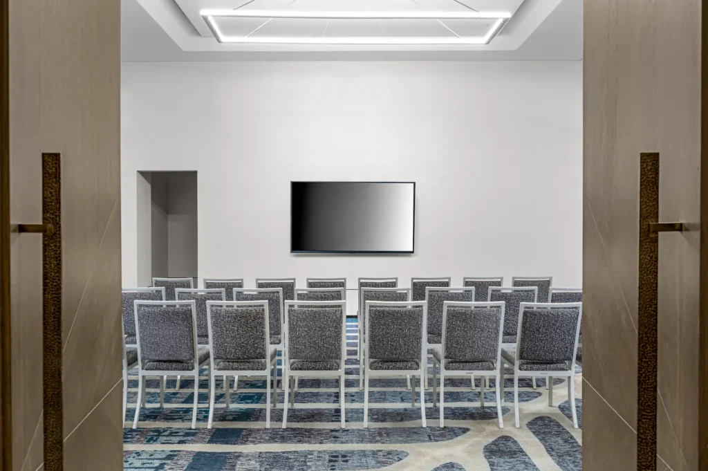 Breakout room set up for collaborative work in a conference or meeting space